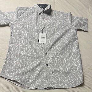 DKNY Gray and White Floral Button Down Shirt